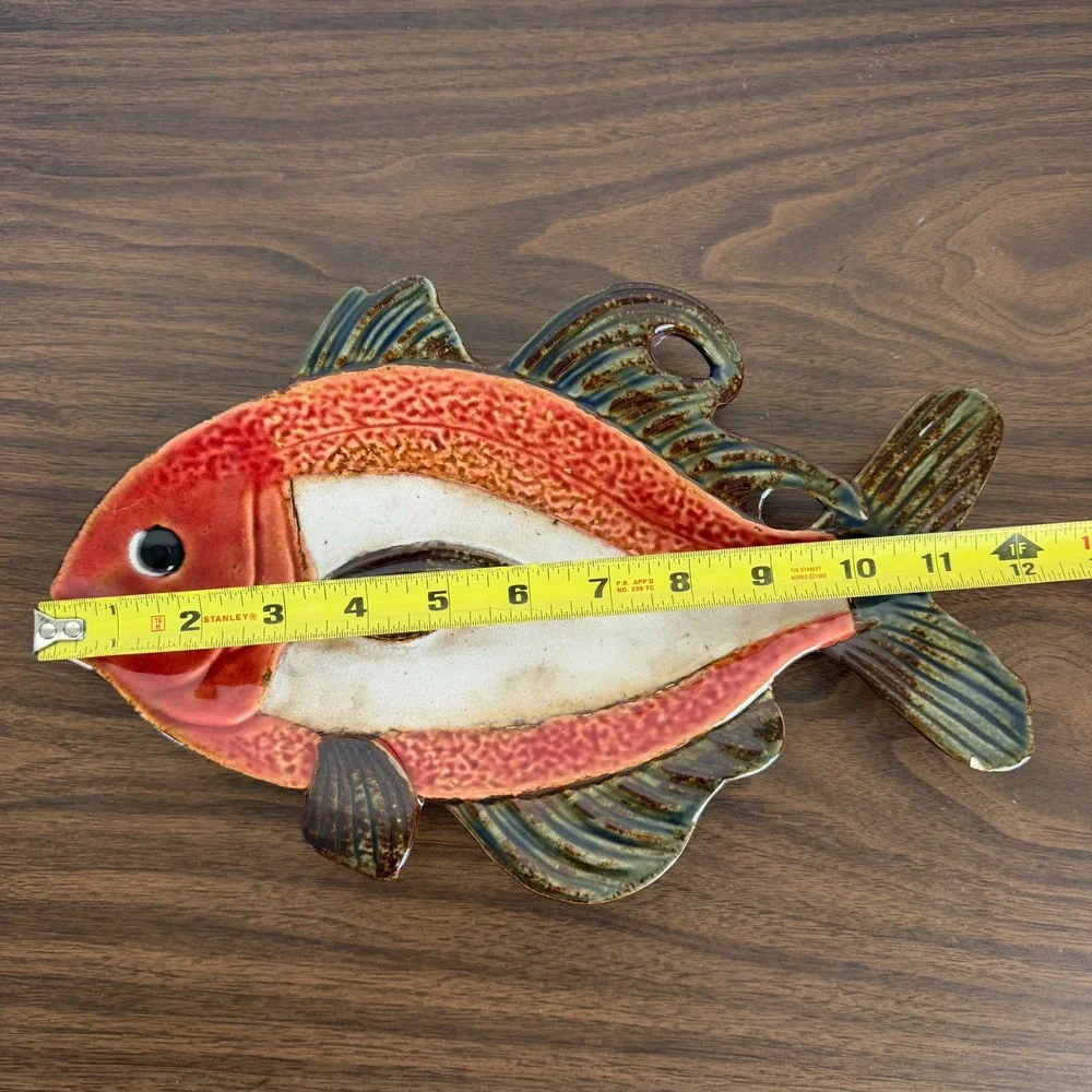 Pier 1 Imports Hand Painted Porcelain Fish Sushi Platter Red Brown Nautical READ